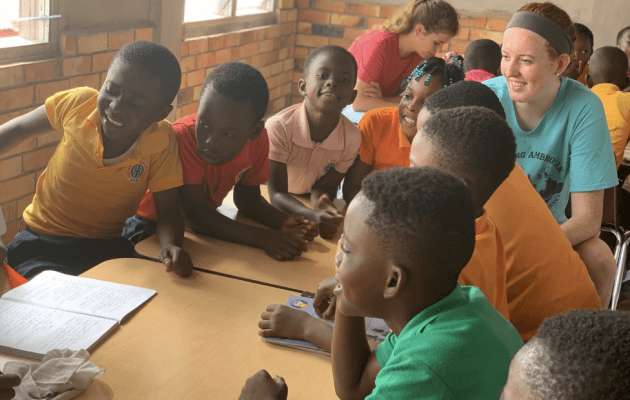 Conroy in 6th grade classroom in Ghana