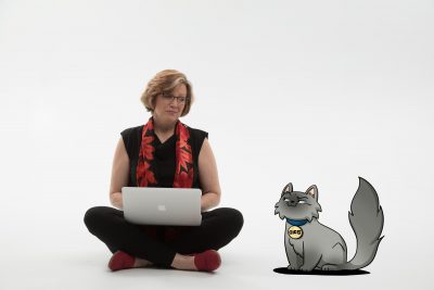 "This is one of me (Liz) and a character from my books, Hubble the cat, from Geeky F@b Five graphic novel series I co-author with My 14-year old daughter. It's a series that focuses on girls and STEM and how they can use their talents to make a difference."